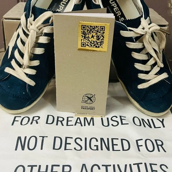 Golden Goose Navy Suede Sneakers with White Star and Cream Laces - Picture 2 of 3